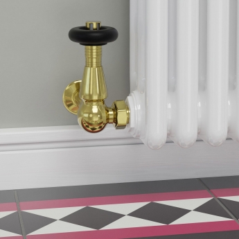 West Jaguar TRV Corner Thermostatic Radiator Valve and Lockshield - Un-Lacquered Brass