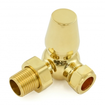 West Jaguar TRV Corner Thermostatic Radiator Valve and Lockshield - Un-Lacquered Brass