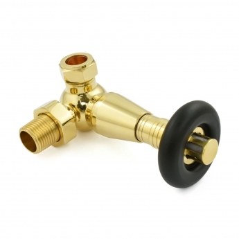 West Jaguar TRV Corner Thermostatic Radiator Valve and Lockshield - Un-Lacquered Brass