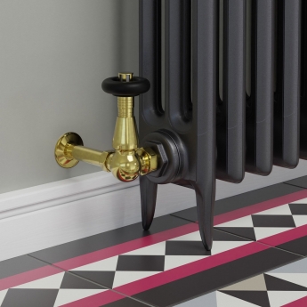West Jaguar TRV Corner Thermostatic Radiator Valve and Lockshield - Un-Lacquered Brass