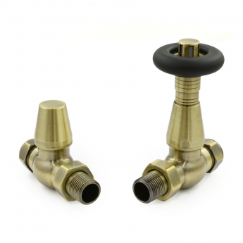 West Jaguar TRV Straight Thermostatic Radiator Valve and Lockshield - Antique Brass | Product Image