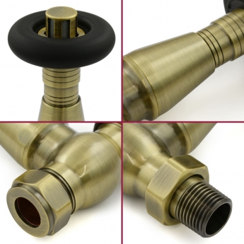 West Jaguar TRV Straight Thermostatic Radiator Valve and Lockshield - Antique Brass | Product Image