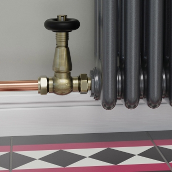 West Jaguar TRV Straight Thermostatic Radiator Valve and Lockshield - Antique Brass | Product Image