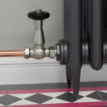 West Jaguar TRV Straight Thermostatic Radiator Valve and Lockshield - Brushed Satin Nickel | Product Image
