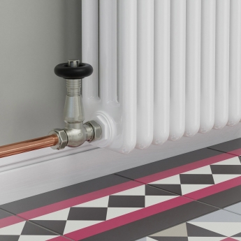 West Jaguar TRV Straight Thermostatic Radiator Valve and Lockshield - Brushed Satin Nickel | Product Image