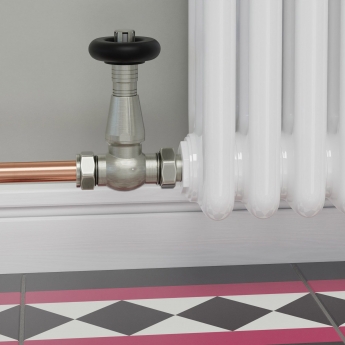 West Jaguar TRV Straight Thermostatic Radiator Valve and Lockshield - Brushed Satin Nickel | Product Image