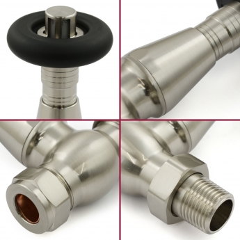 West Jaguar TRV Straight Thermostatic Radiator Valve and Lockshield - Brushed Satin Nickel | Product Image