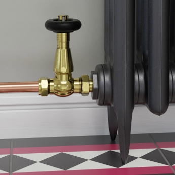 West Jaguar TRV Straight Thermostatic Radiator Valve and Lockshield - Un-Lacquered Brass | Product Image