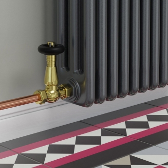 West Jaguar TRV Straight Thermostatic Radiator Valve and Lockshield - Un-Lacquered Brass | Product Image