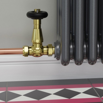 West Jaguar TRV Straight Thermostatic Radiator Valve and Lockshield - Un-Lacquered Brass | Product Image