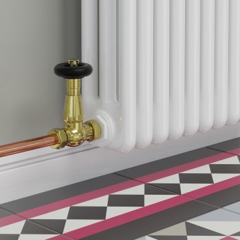 West Jaguar TRV Straight Thermostatic Radiator Valve and Lockshield - Un-Lacquered Brass | Product Image