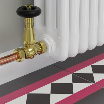 West Jaguar TRV Straight Thermostatic Radiator Valve and Lockshield - Un-Lacquered Brass | Product Image