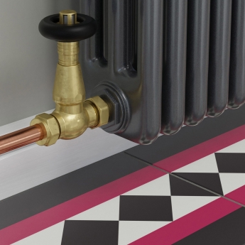 West Jaguar TRV Straight Thermostatic Radiator Valve and Lockshield - Un-Lacquered Brass | Product Image