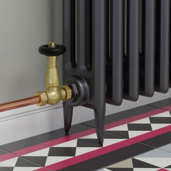West Jaguar TRV Straight Thermostatic Radiator Valve and Lockshield - Un-Lacquered Brass | Product Image