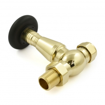 West Jaguar TRV Straight Thermostatic Radiator Valve and Lockshield - Un-Lacquered Brass | Product Image