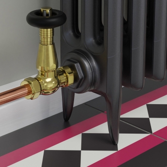 West Jaguar TRV Straight Thermostatic Radiator Valve and Lockshield - Un-Lacquered Brass | Product Image