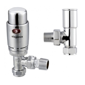 West Elegance TRV Thermostatic Radiator Valve and Lockshield Angled Chrome | Product Image