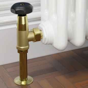 West Old School Black and Brass Radiator Valve and Lockshield 1/2 Inch - Un-Lacquered Brass | Product Image