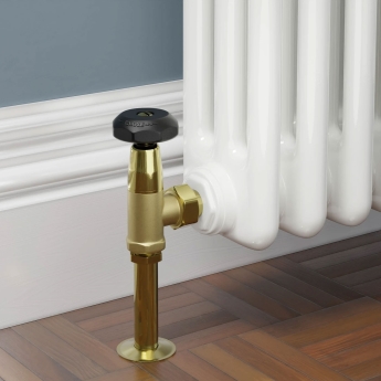 West Old School Black and Brass Radiator Valve and Lockshield 1/2 Inch - Un-Lacquered Brass | Product Image