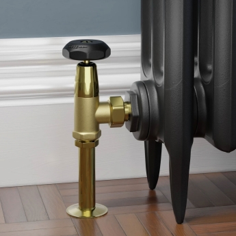 West Old School Black and Brass Radiator Valve and Lockshield 1/2 Inch - Un-Lacquered Brass | Product Image