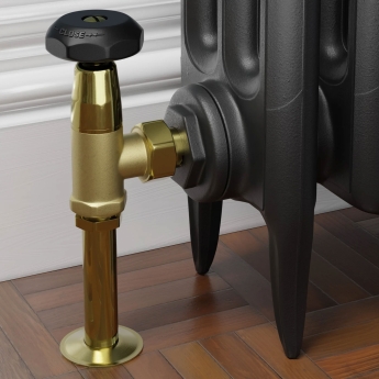 West Old School Black and Brass Radiator Valve and Lockshield 1/2 Inch - Un-Lacquered Brass | Product Image