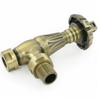 West Poppy TRV Angled Thermostatic Radiator Valve and Lockshield - Antique Brass