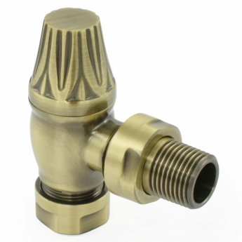 West Poppy TRV Angled Thermostatic Radiator Valve and Lockshield - Antique Brass