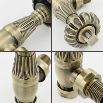 West Poppy TRV Angled Thermostatic Radiator Valve and Lockshield - Antique Brass