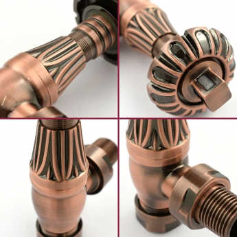 West Poppy TRV Angled Thermostatic Radiator Valve and Lockshield - Antique Copper