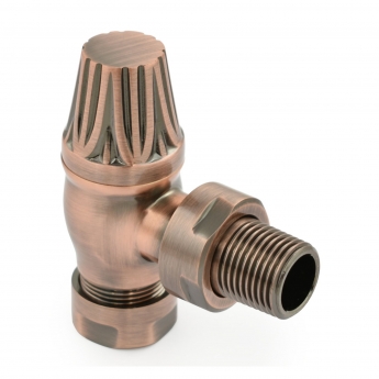 West Poppy TRV Angled Thermostatic Radiator Valve and Lockshield - Antique Copper