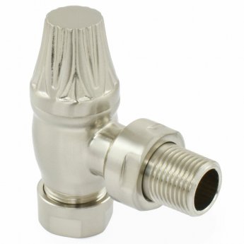 West Poppy TRV Angled Thermostatic Radiator Valve and Lockshield - Satin Nickel