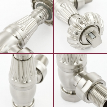 West Poppy TRV Angled Thermostatic Radiator Valve and Lockshield - Satin Nickel