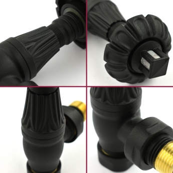 West Poppy TRV Angled Thermostatic Radiator Valve and Lockshield - Textured Black | Product Image