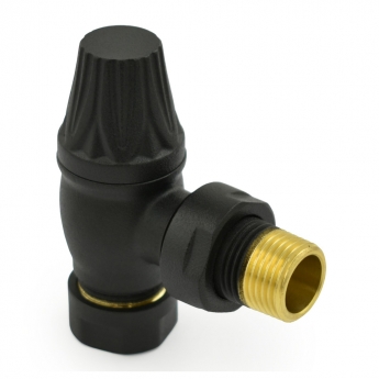 West Poppy TRV Angled Thermostatic Radiator Valve and Lockshield - Textured Black | Product Image