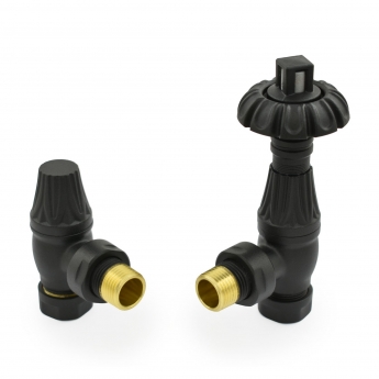 West Poppy TRV Angled Thermostatic Radiator Valve and Lockshield - Textured Black | Product Image