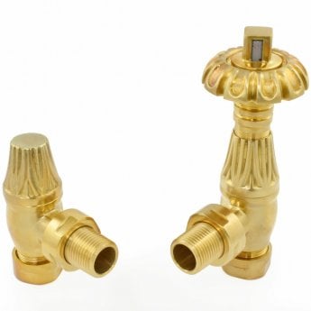 West Poppy TRV Angled Thermostatic Radiator Valve and Lockshield - Un-Lacquered Brass