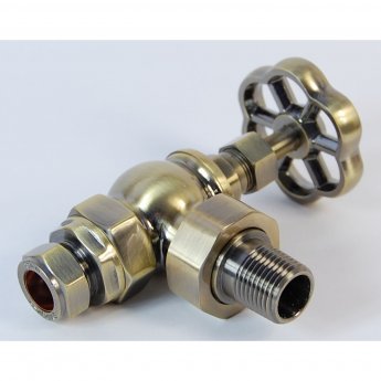 West Rosa Traditional Manual Radiator Valve and Lockshield Angled - Antique Brass