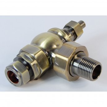 West Rosa Traditional Manual Radiator Valve and Lockshield Angled - Antique Brass