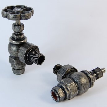 West Rosa Traditional Manual Radiator Valve and Lockshield Angled - Pewter