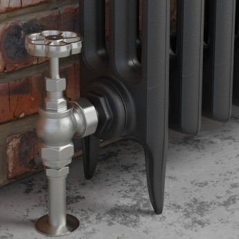 West Rosa Traditional Manual Radiator Valve and Lockshield Angled - Satin Nickel | Product Image