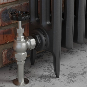 West Rosa Traditional Manual Radiator Valve and Lockshield Angled - Satin Nickel | Product Image