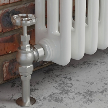 West Rosa Traditional Manual Radiator Valve and Lockshield Angled - Satin Nickel | Product Image
