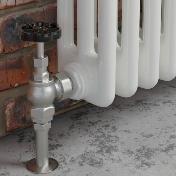 West Rosa Traditional Manual Radiator Valve and Lockshield Angled - Satin Nickel | Product Image