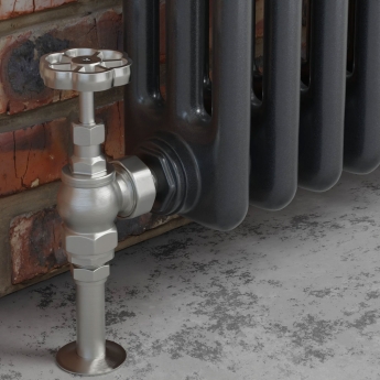 West Rosa Traditional Manual Radiator Valve and Lockshield Angled - Satin Nickel | Product Image