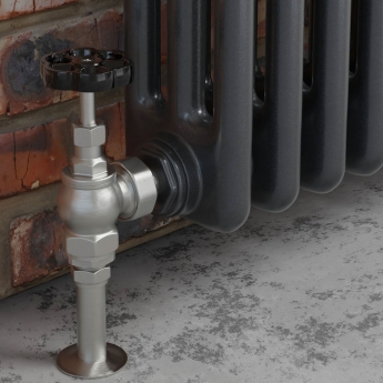 West Rosa Traditional Manual Radiator Valve and Lockshield Angled - Satin Nickel | Product Image