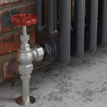 West Rosa Traditional Manual Radiator Valve and Lockshield Angled - Satin Nickel | Product Image