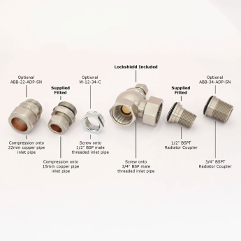 West Rosa Traditional Manual Radiator Valve and Lockshield Angled - Satin Nickel | Product Image