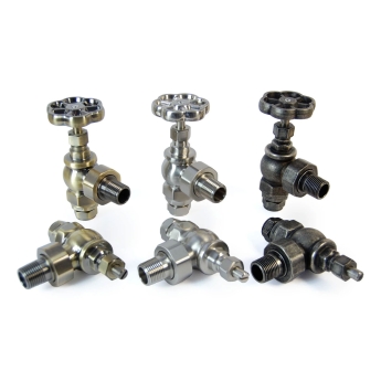West Rosa Traditional Manual Radiator Valve and Lockshield Angled - Satin Nickel | Product Image