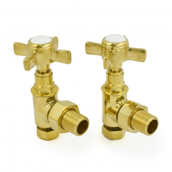 West Westminster Crosshead Angled Radiator Valves Pair Un-Lacquered Brass