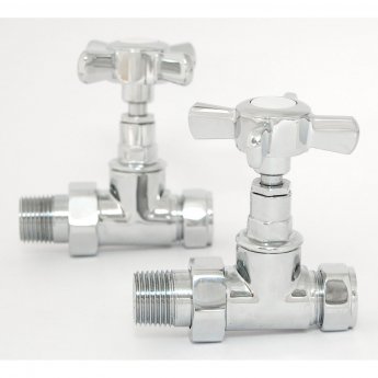 West Westminster Crosshead Straight Radiator Valves Pair Chrome